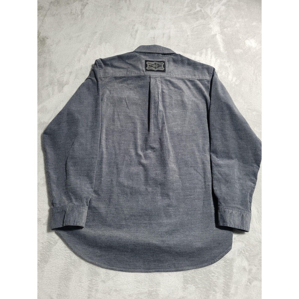 Harley-Davidson Shirt Mens Large Gray Corduroy Snap Front Motorcycle Biker - Picture 10 of 11
